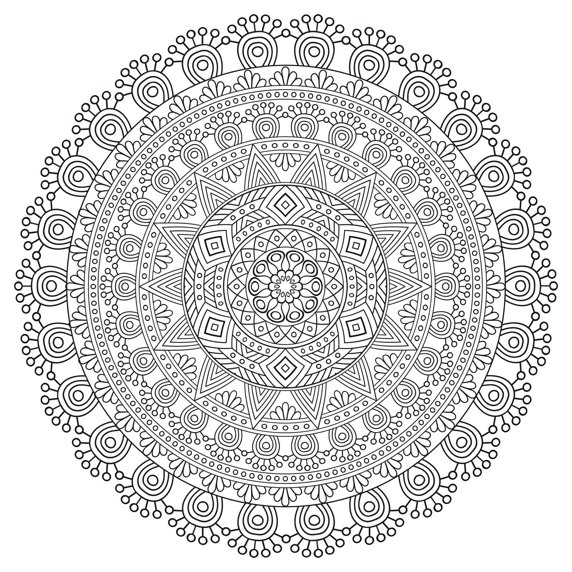  Sehr detailliertes Anti-Stress-Mandala - Schwierigkeitsgrad Mandalas 