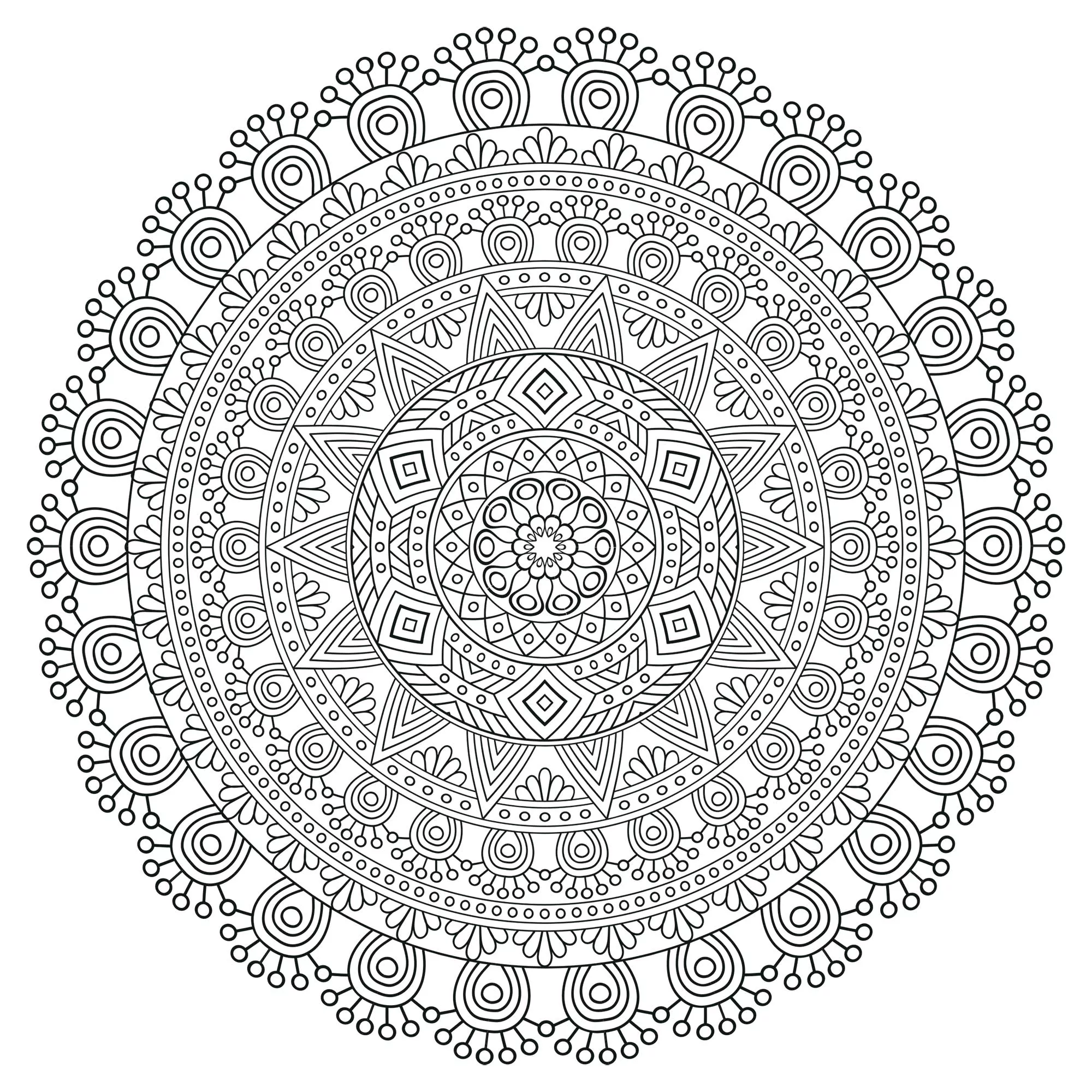 Sehr detailliertes Anti-Stress-Mandala (Schwierigkeitsgrad Mandalas: Sehr schwierig)