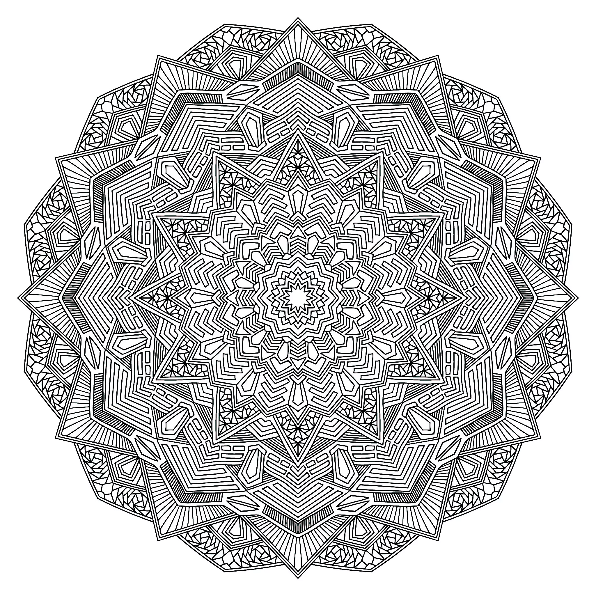 Eckiges Mandala mit mehreren Ebenen (Schwierigkeitsgrad Mandalas: Sehr schwierig)