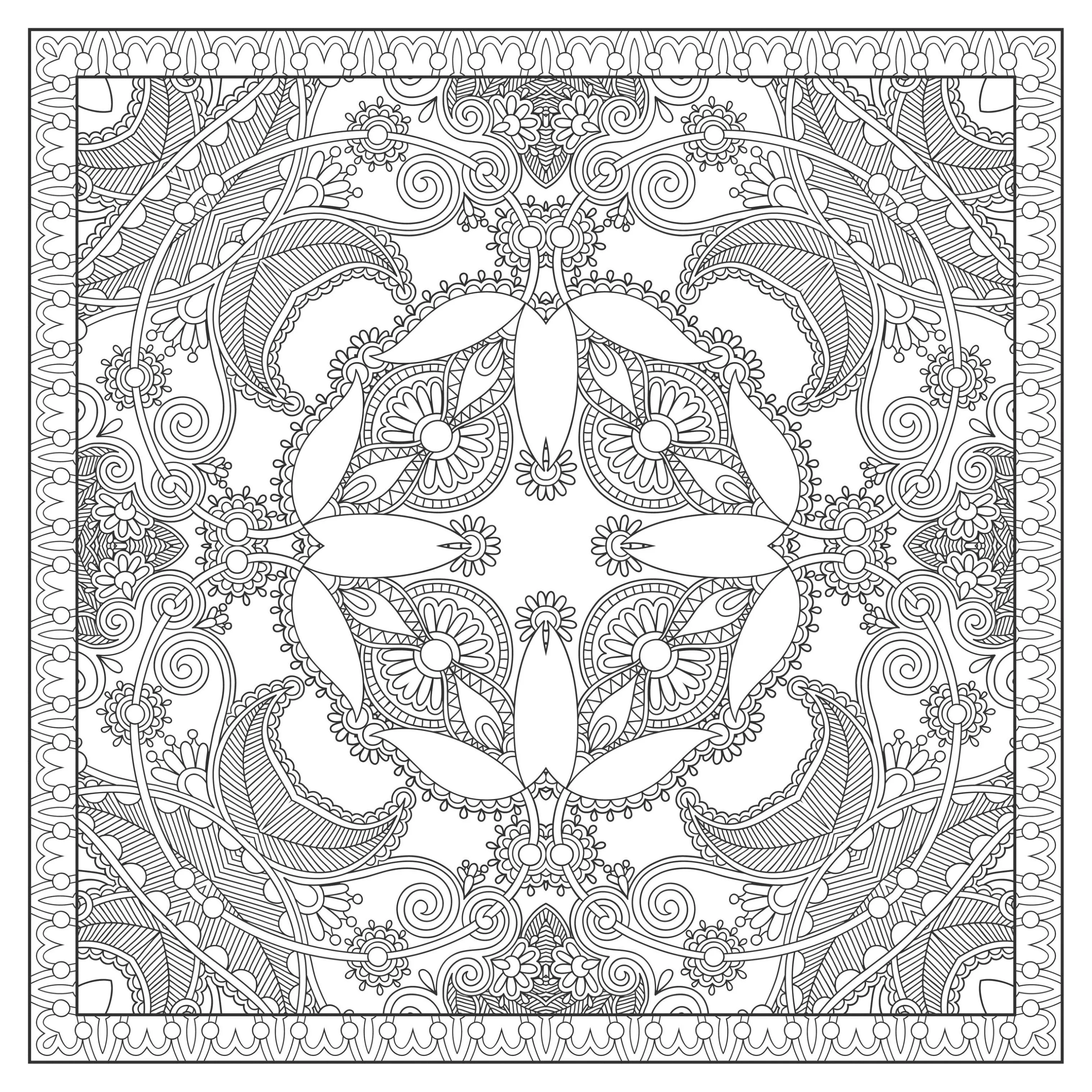 Quadratisches und sehr feines Mandala (Schwierigkeitsgrad Mandalas: Sehr schwierig)