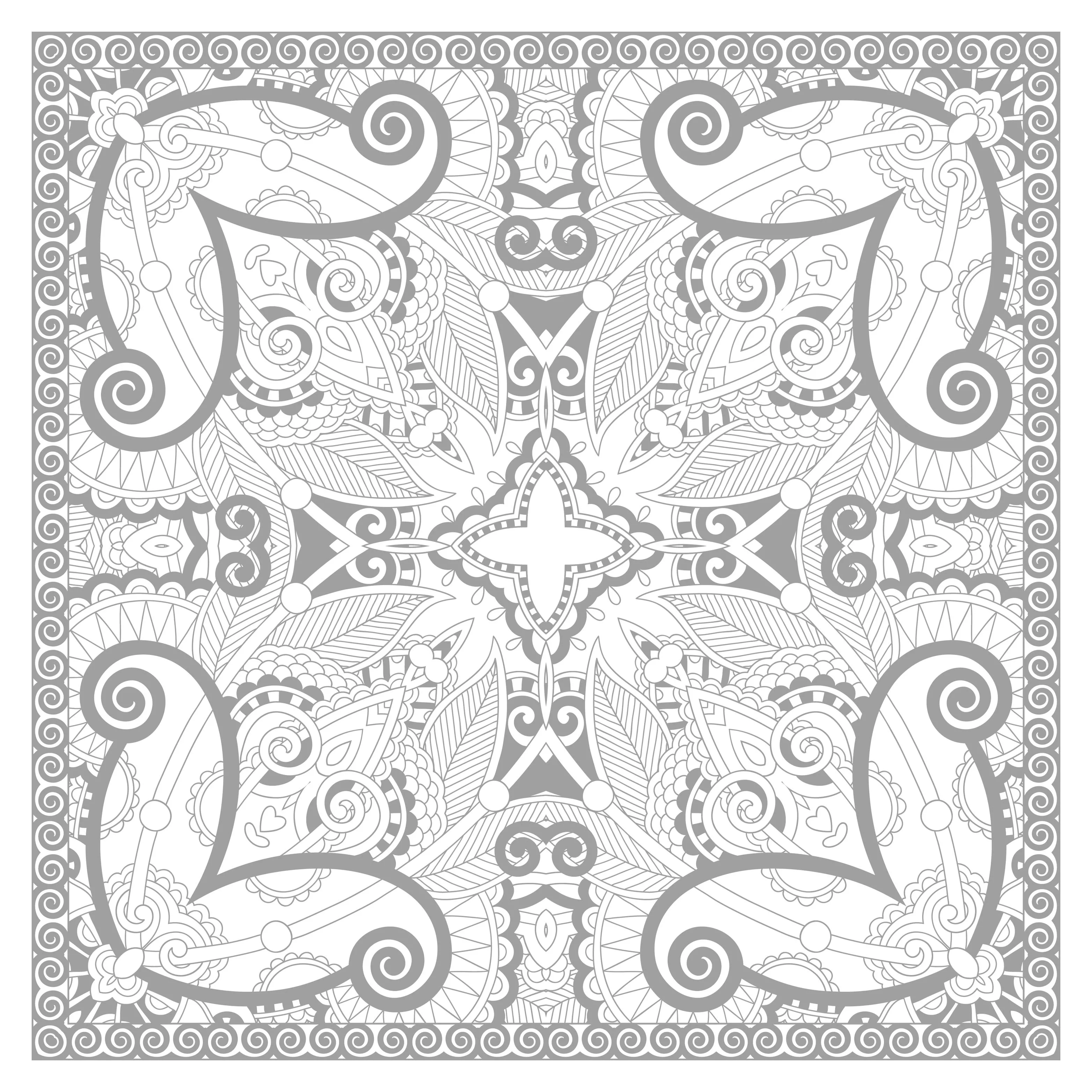 Ein wunderschönes, sehr komplexes quadratisches Mandala (Schwierigkeitsgrad Mandalas: Sehr schwierig)