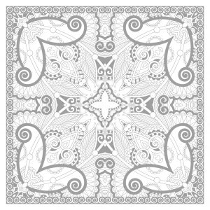 Ein wunderschönes, sehr komplexes quadratisches Mandala (Schwierigkeitsgrad Mandalas: Sehr schwierig)
