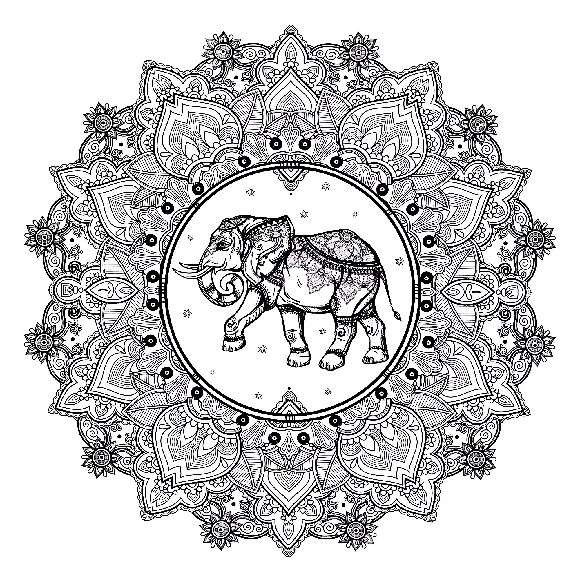 Mandala Elefant komplex (Thematische Mandalas : Tiere)
