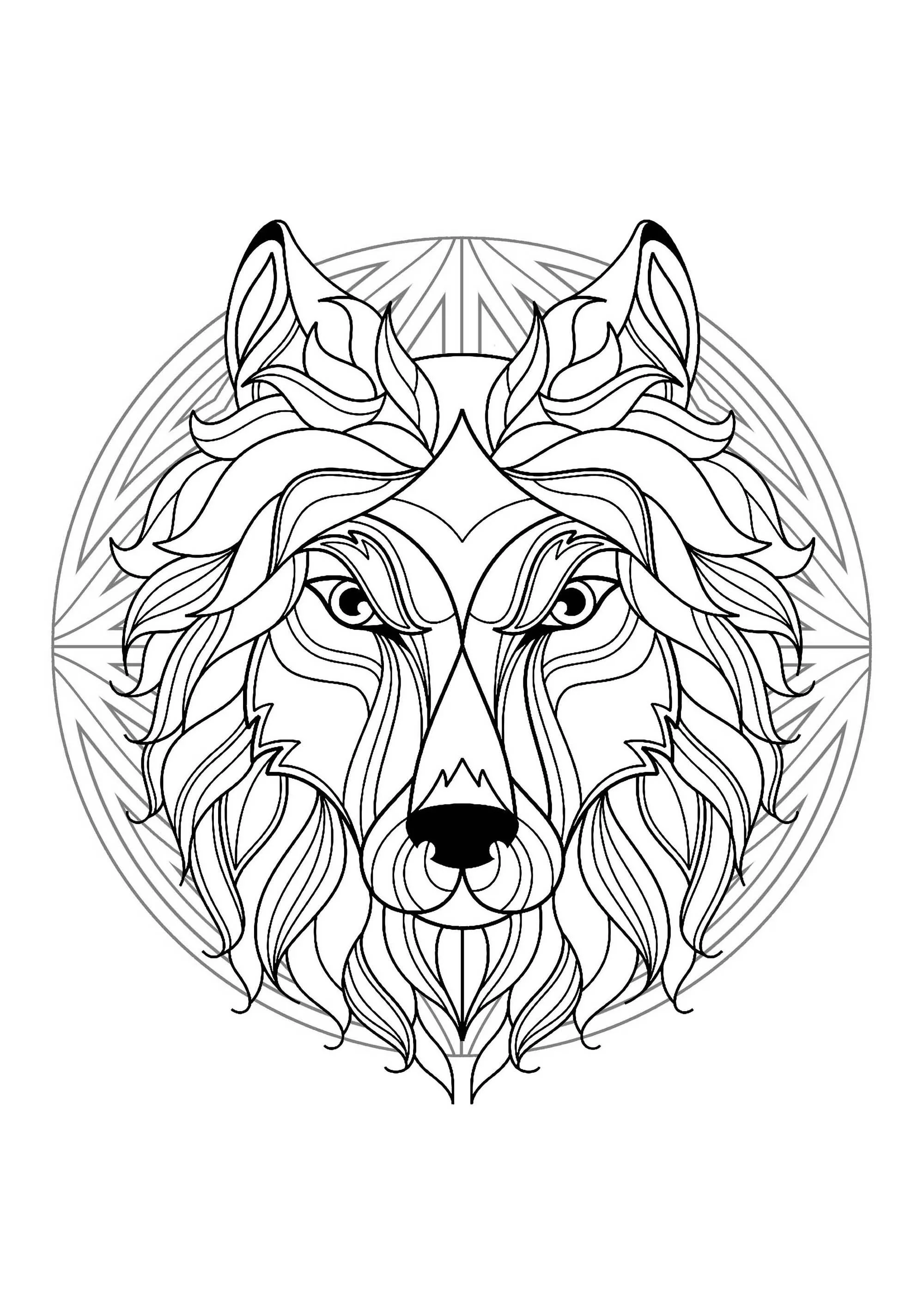 Wolfskopf-Mandala - 1 (Thematische Mandalas : Tiere)