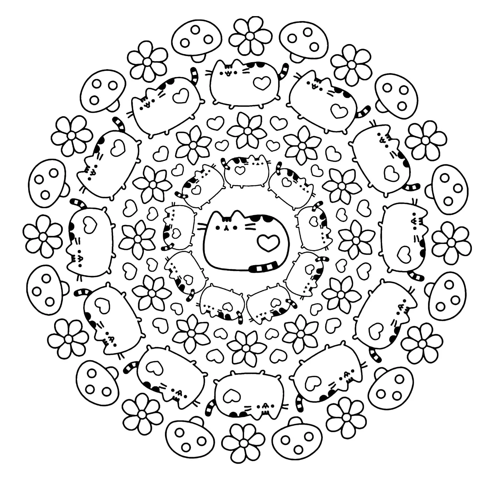 Mandala chat et pusheen (Thematische Mandalas : Tiere)