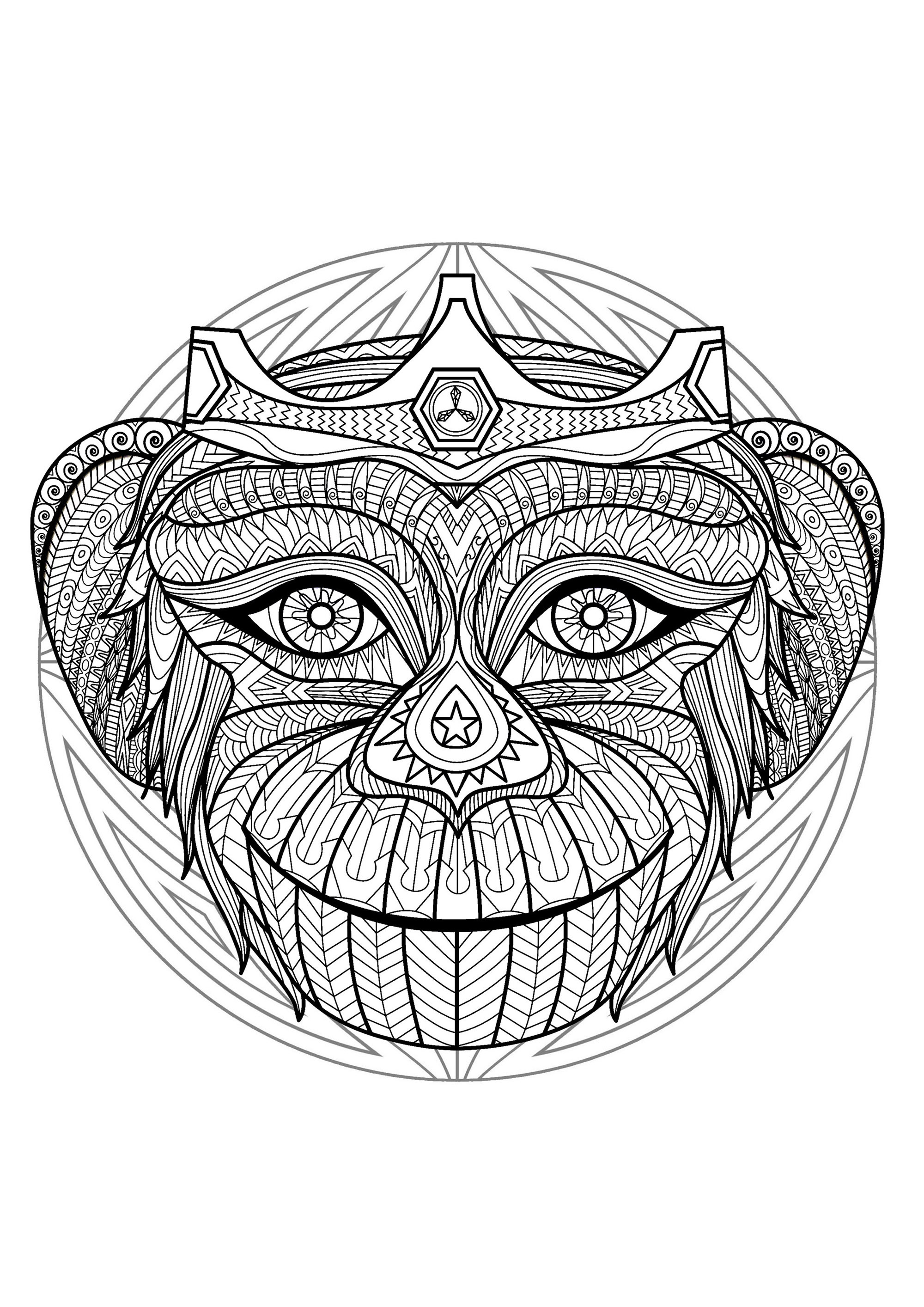 Ein Mandala mit einem verspielten Affen, für alle, die lieber konkrete und lebendige Elemente in Farbe umsetzen möchten. Den Frieden in uns wiederherstellen, kreativer werden, eine Qualität entwickeln, das Loslassen fördern... Das alles ermöglichen Mandalas.