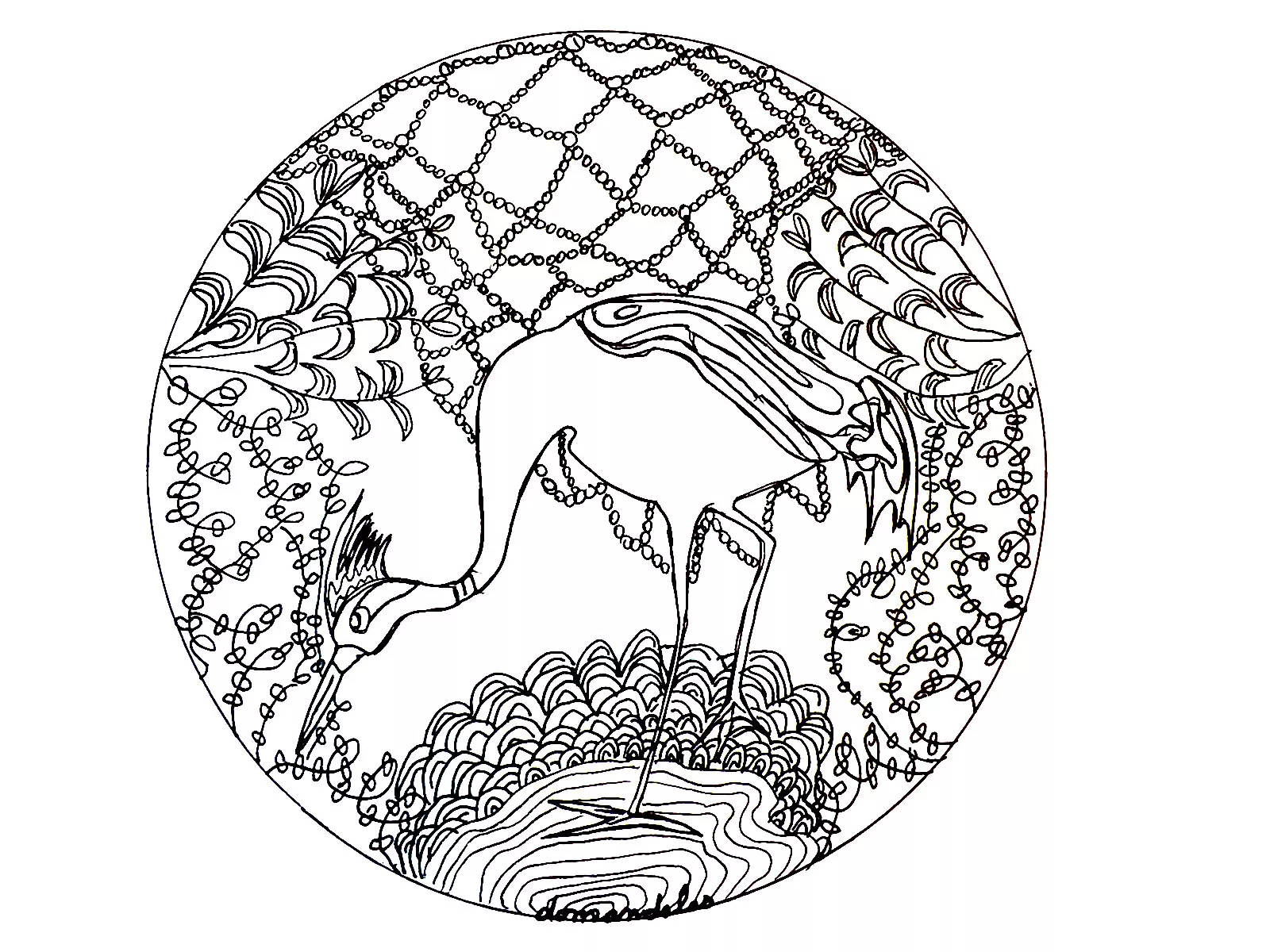 Mandala Reiher einfach (Thematische Mandalas : Tiere)