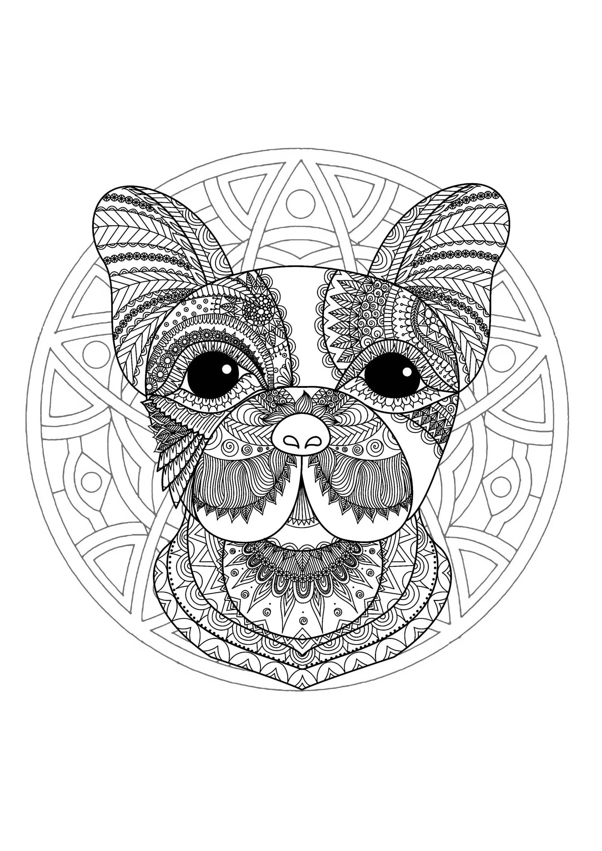 Mandala Hundekopf - 1 (Thematische Mandalas : Tiere)