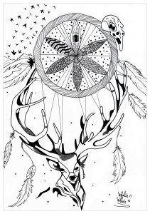 Mandala Hirsch und Traumfänger (Thematische Mandalas : Tiere)