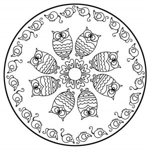 Mandala zum Ausmalen kleine Eulen (Thematische Mandalas : Tiere)