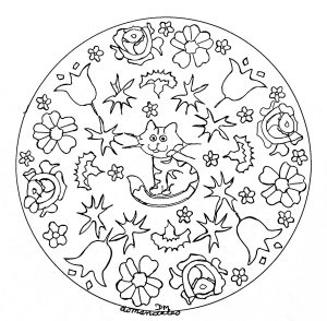 Mandala Katze und Blumen