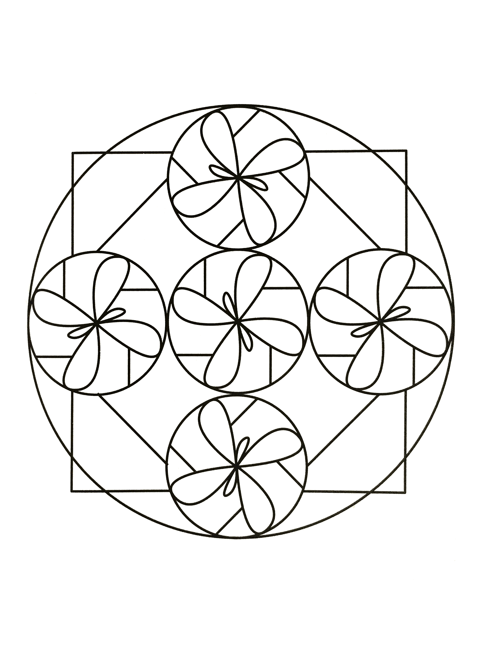 Einfaches Mandala mit schmetterlingsähnlichen Formen (Thematische Mandalas : Zen & Anti-Stress)
