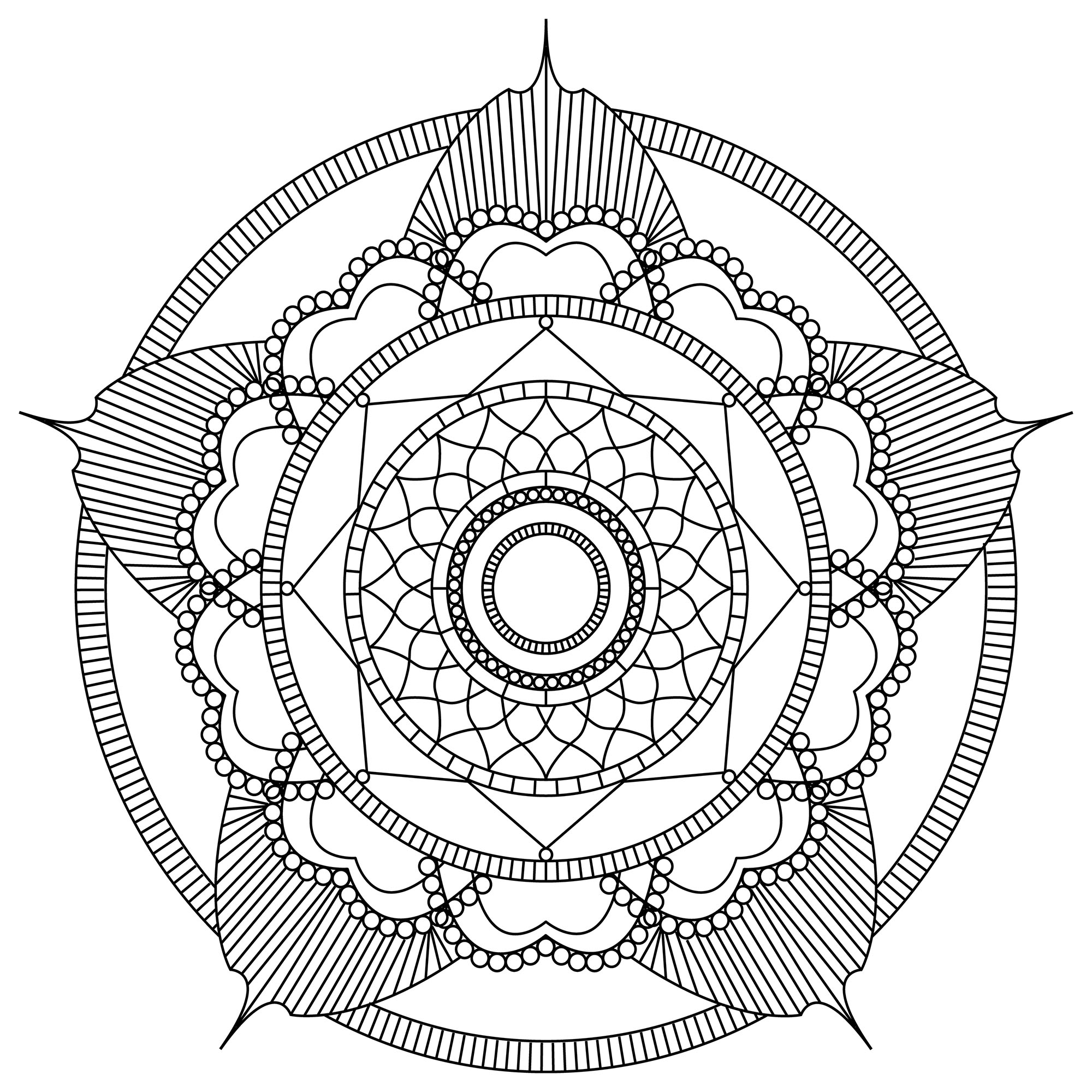 Ein sehr harmonisches Mandala für einen Moment der puren Entspannung. Sie werden sofort die Vorteile der Kunsttherapie spüren ... In diesem Mandala gibt es breite und sehr feine Bereiche.