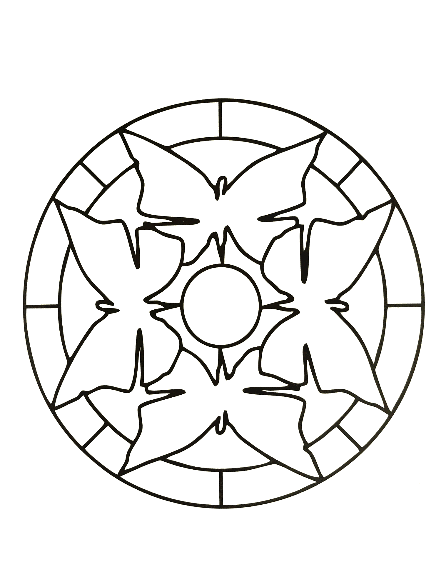 Einfaches Mandala mit schmetterlingsähnlichen Formen (Thematische Mandalas : Zen & Anti-Stress)