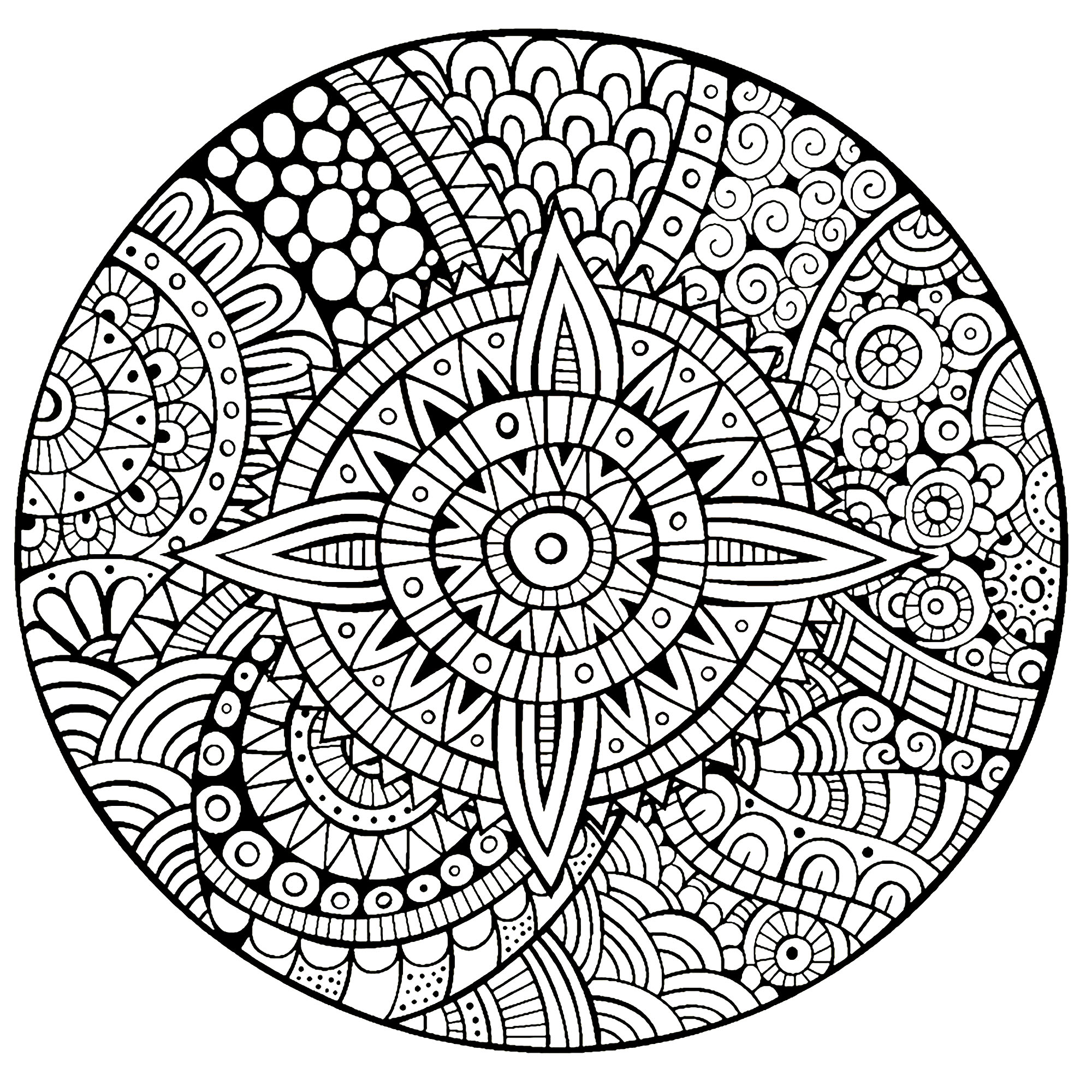 Ein Mandala, das garantiert 100% Zen ist, für einen Moment der puren Entspannung. Sie werden die wohltuende Wirkung des Ausmalens dank dieser völlig einzigartigen und beruhigenden Zeichnung schnell spüren.