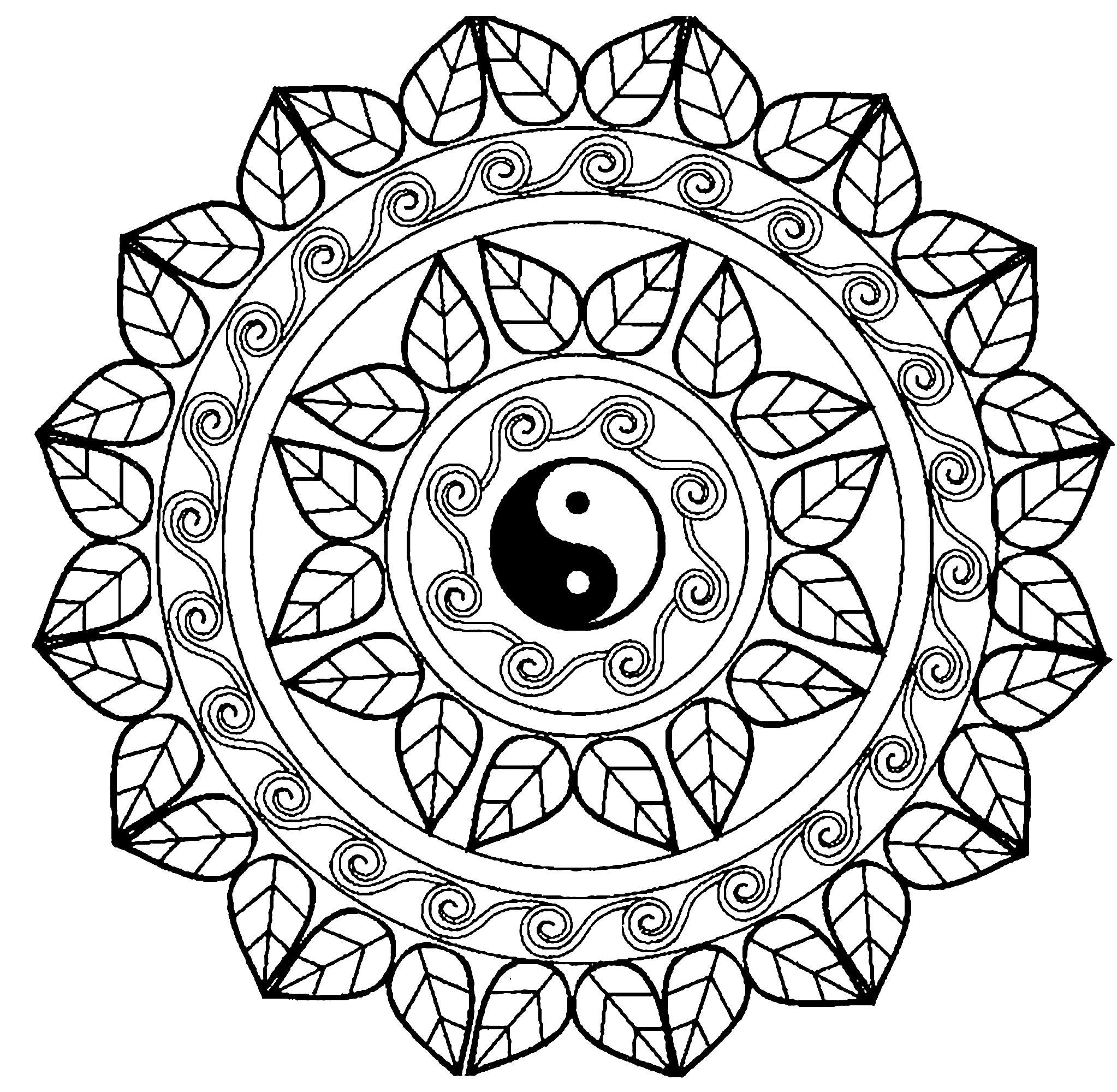 Wählen Sie die Technik, die Ihnen am besten gefällt, um dieses exklusive Mandala mit dem berühmten Yin-Yang-Symbol in der Mitte farbig zu gestalten! Lassen Sie Ihre Seele in dieses schöne Mandala einfließen.