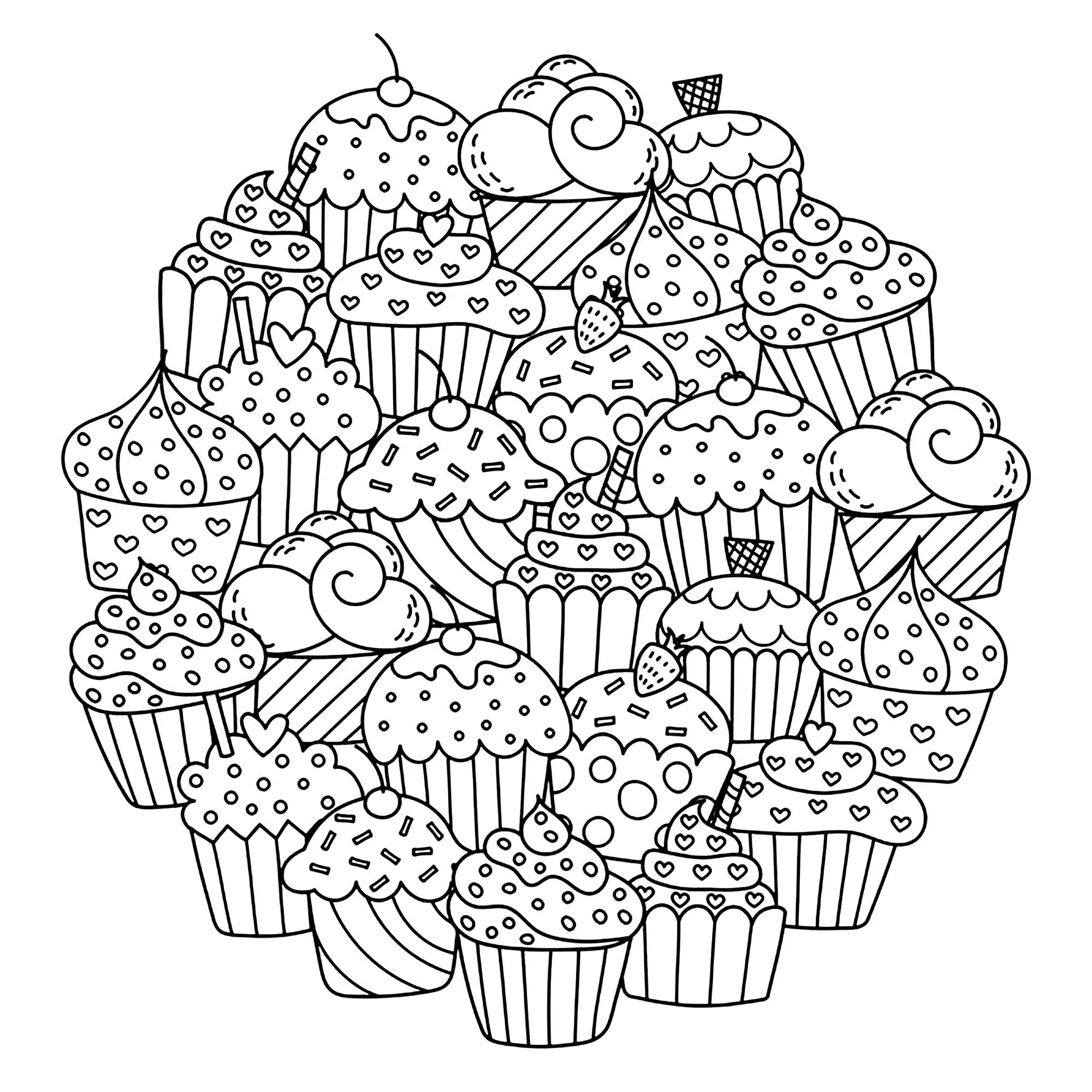 Cupcakes in einem Mandala (Thematische Mandalas : Zen & Anti-Stress)