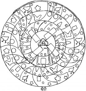 Handgezeichnetes Mandala mit einer Mühle, von Domandala (Thematische Mandalas : Zen & Anti-Stress)