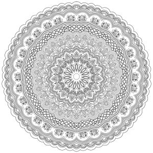 Sehr detailliertes Anti-Stress-Mandala mit feinen, eleganten Linien